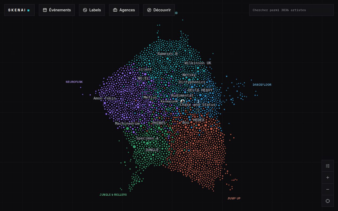 The map overview, names placed by size and proximity